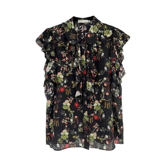 Alice + Olivia Tops - ALICE+OLIVIA Floral Ruffle Blouse in Blush Kiss Black S